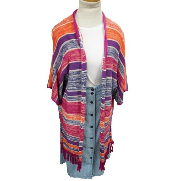 Wrangler Retro Striped Fringe Kimono Cardigan S/M – Boho Southwestern Open Front - Picture 8 of 11